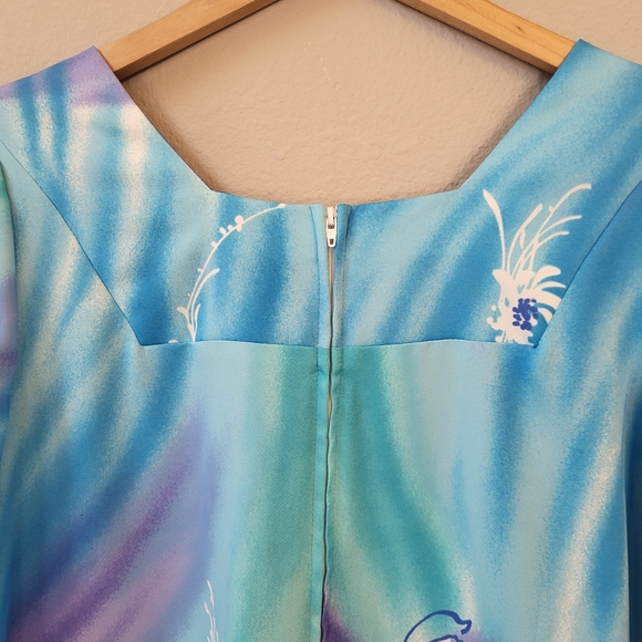 VTG 70s Liberty House Of Hawaii Maxi Dress Size 14 Blue Purple Floral Polyester - Picture 9 of 12